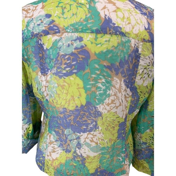 Ruby Road Floral Burnout Shacket Short Tab Sleeves Abalone Buttons Pockets 10P - Picture 5 of 9